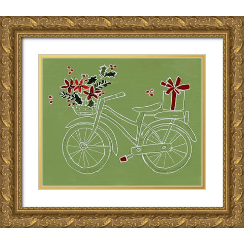 Modern Christmas Bicycle Gold Ornate Wood Framed Art Print with Double Matting by Loreth, Lanie
