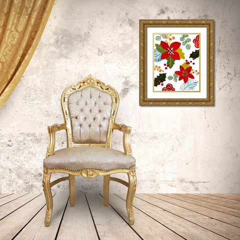 Modern Poinsettias Gold Ornate Wood Framed Art Print with Double Matting by Loreth, Lanie