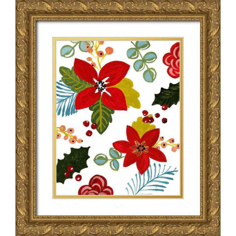 Modern Poinsettias Gold Ornate Wood Framed Art Print with Double Matting by Loreth, Lanie