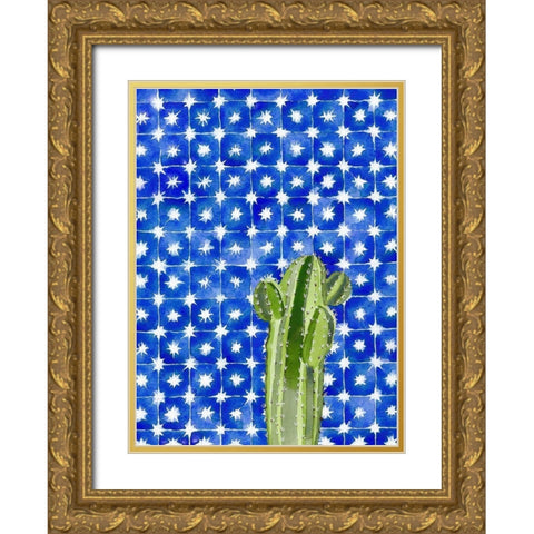 Blue Tile Agave Gold Ornate Wood Framed Art Print with Double Matting by Bucheli, Jen