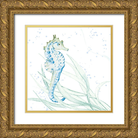 Blue Seahorse In Seagrass Gold Ornate Wood Framed Art Print with Double Matting by Loreth, Lanie