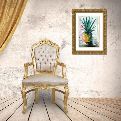 Pineapple Gold Ornate Wood Framed Art Print with Double Matting by Beauchamp, Andy