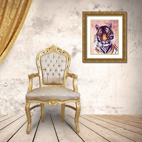 Tiger Face Gold Ornate Wood Framed Art Print with Double Matting by Goodrich, Chelsea