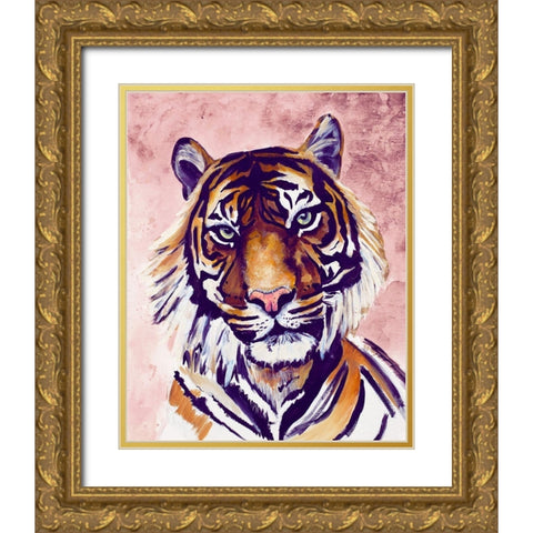 Tiger Face Gold Ornate Wood Framed Art Print with Double Matting by Goodrich, Chelsea