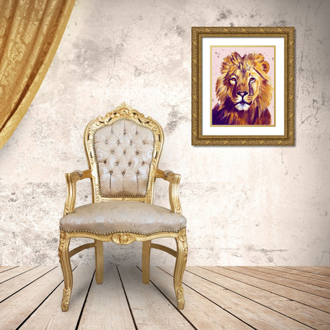 Lion Face Gold Ornate Wood Framed Art Print with Double Matting by Goodrich, Chelsea