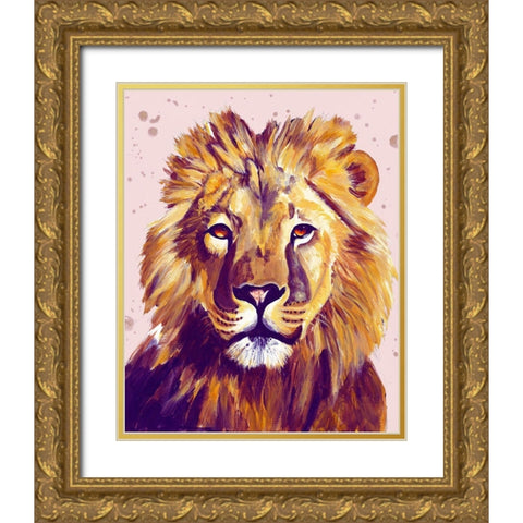 Lion Face Gold Ornate Wood Framed Art Print with Double Matting by Goodrich, Chelsea