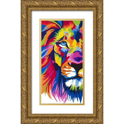 Colorful Lion Portrait Gold Ornate Wood Framed Art Print with Double Matting by Goodrich, Chelsea