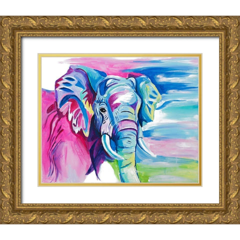 Fun Colorful Elephant Gold Ornate Wood Framed Art Print with Double Matting by Goodrich, Chelsea