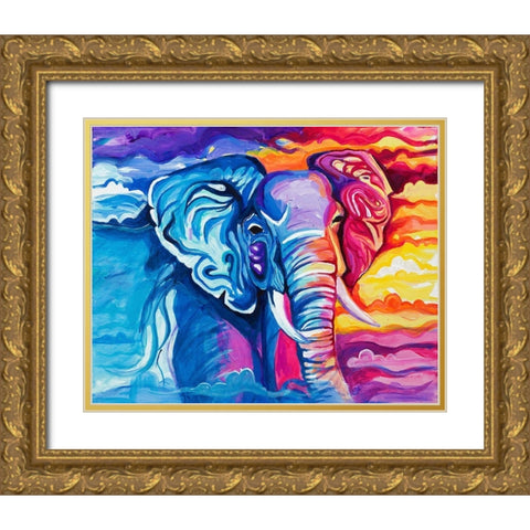 Elephant in Vibrant Colors Gold Ornate Wood Framed Art Print with Double Matting by Goodrich, Chelsea