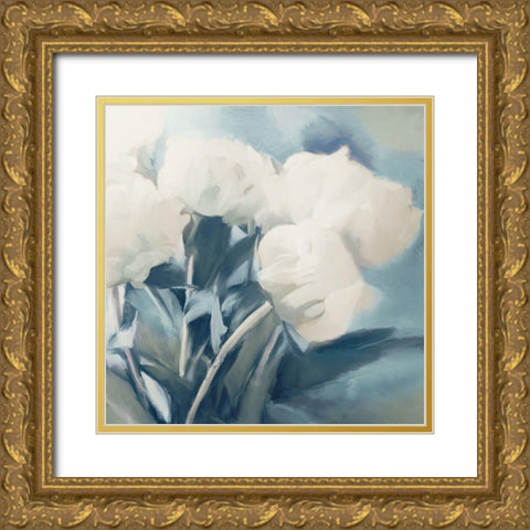 White Roses I Gold Ornate Wood Framed Art Print with Double Matting by Meneely, Dan