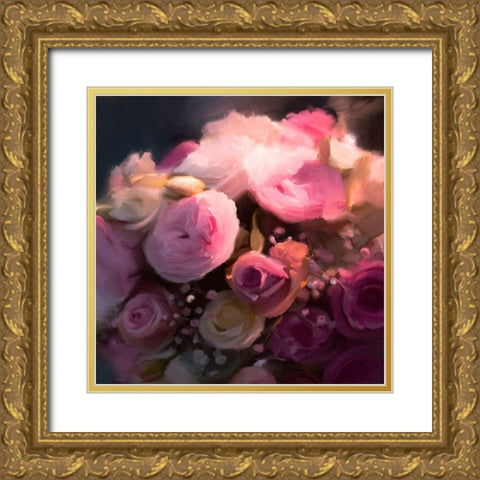 Pink Arrangement Gold Ornate Wood Framed Art Print with Double Matting by Meneely, Dan