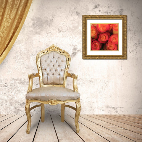 Peach Roses Gold Ornate Wood Framed Art Print with Double Matting by Meneely, Dan
