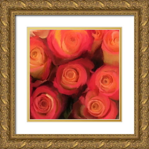 Peach Roses Gold Ornate Wood Framed Art Print with Double Matting by Meneely, Dan