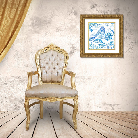 Birds in Blue I Gold Ornate Wood Framed Art Print with Double Matting by Del Sol, Ani