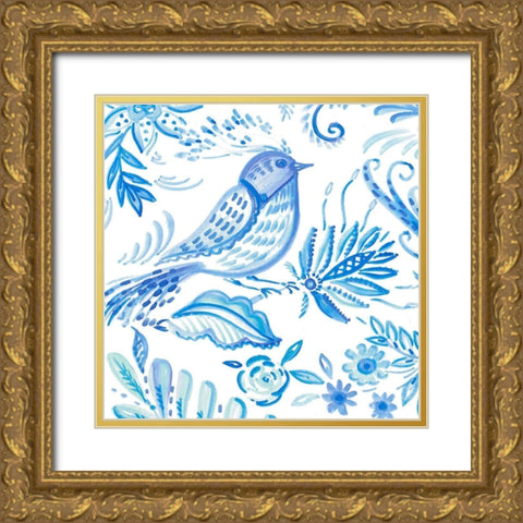 Birds in Blue I Gold Ornate Wood Framed Art Print with Double Matting by Del Sol, Ani