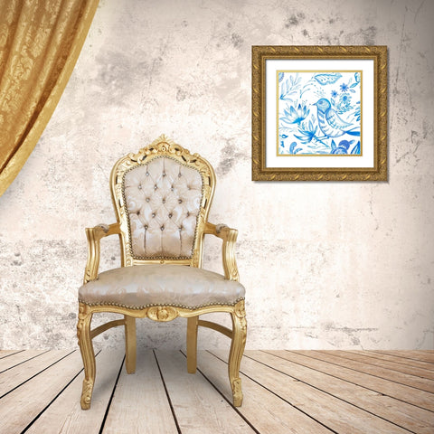 Birds in Blue II Gold Ornate Wood Framed Art Print with Double Matting by Del Sol, Ani