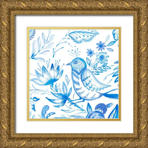 Birds in Blue II Gold Ornate Wood Framed Art Print with Double Matting by Del Sol, Ani