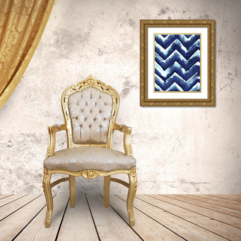 Shibori Zig Zag Gold Ornate Wood Framed Art Print with Double Matting by Medley, Elizabeth