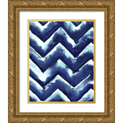 Shibori Zig Zag Gold Ornate Wood Framed Art Print with Double Matting by Medley, Elizabeth