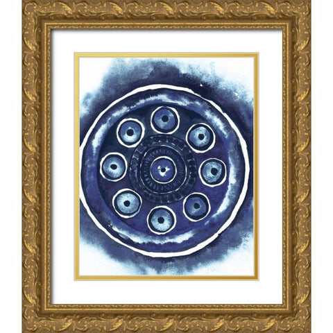 Shibori Circle I Gold Ornate Wood Framed Art Print with Double Matting by Medley, Elizabeth