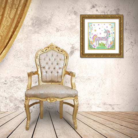 Unicorn Forest II Gold Ornate Wood Framed Art Print with Double Matting by Del Sol, Ani
