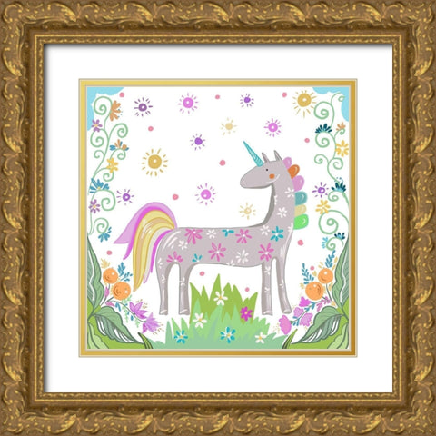 Unicorn Forest II Gold Ornate Wood Framed Art Print with Double Matting by Del Sol, Ani