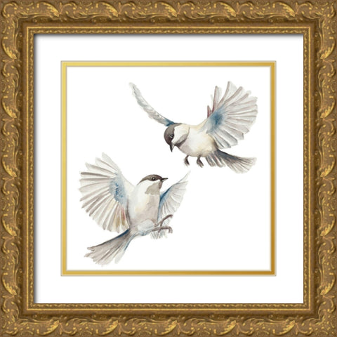Isolated Birds Gold Ornate Wood Framed Art Print with Double Matting by Pinto, Patricia