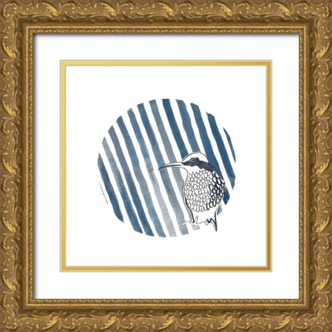 Indigo Bird Circle Gold Ornate Wood Framed Art Print with Double Matting by Pinto, Patricia