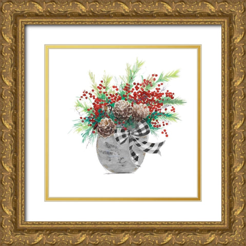 Holiday Flowers I Gold Ornate Wood Framed Art Print with Double Matting by Pinto, Patricia
