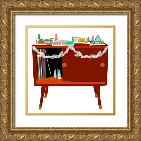 Mid Century Christmas Gold Ornate Wood Framed Art Print with Double Matting by Bucheli, Jen