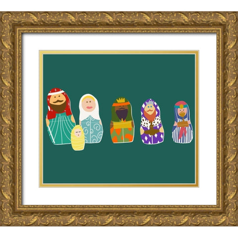 Nativity Matryoshka Dolls Gold Ornate Wood Framed Art Print with Double Matting by Bucheli, Jen