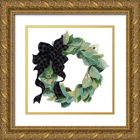 Farmhouse Wreath Gold Ornate Wood Framed Art Print with Double Matting by Pinto, Patricia