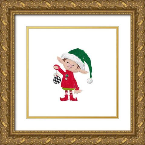 Christmas Elf Gold Ornate Wood Framed Art Print with Double Matting by Pinto, Patricia