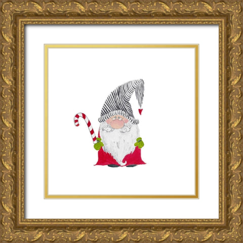 Christmas Santa Gnome Gold Ornate Wood Framed Art Print with Double Matting by Pinto, Patricia