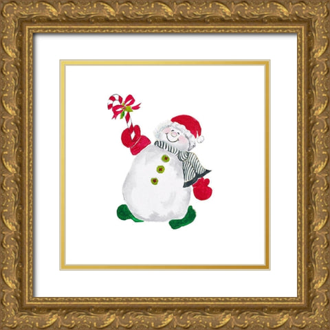 Christmas Snowman Gold Ornate Wood Framed Art Print with Double Matting by Pinto, Patricia