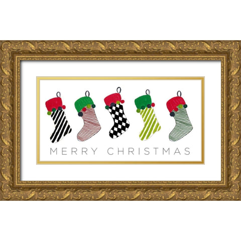 Christmas Stockings Gold Ornate Wood Framed Art Print with Double Matting by Pinto, Patricia