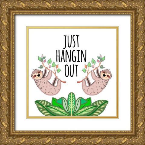 Hangin Out Sloth Gold Ornate Wood Framed Art Print with Double Matting by Del Sol, Ani