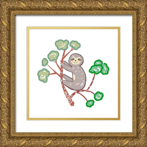 Smiling Sloth Gold Ornate Wood Framed Art Print with Double Matting by Del Sol, Ani