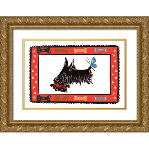 Dog With A Butterfly Friend Gold Ornate Wood Framed Art Print with Double Matting by Del Sol, Ani