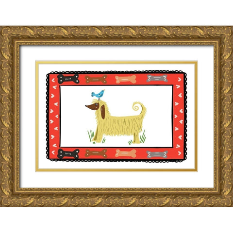 Dog with a Bird Friend Gold Ornate Wood Framed Art Print with Double Matting by Del Sol, Ani