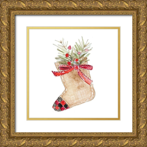 Burlap Stocking Ornament I Gold Ornate Wood Framed Art Print with Double Matting by Loreth, Lanie