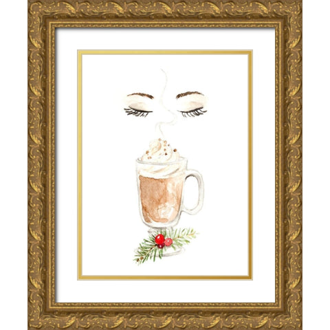 Mmmm! Hot Chocolate Gold Ornate Wood Framed Art Print with Double Matting by Loreth, Lanie