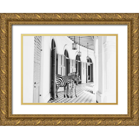Zebra Hotel Gold Ornate Wood Framed Art Print with Double Matting by Mansfield, Kathy