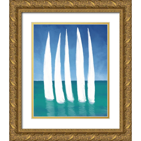 Tall Sailing Boats Gold Ornate Wood Framed Art Print with Double Matting by Meneely, Dan