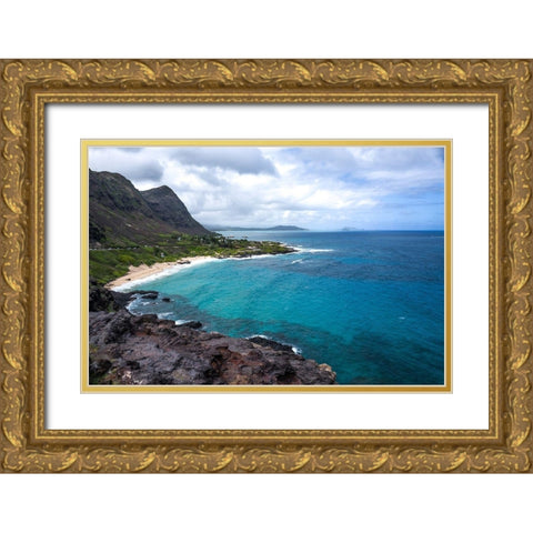 Oahu Cliffs Gold Ornate Wood Framed Art Print with Double Matting by Bill Carson Photography