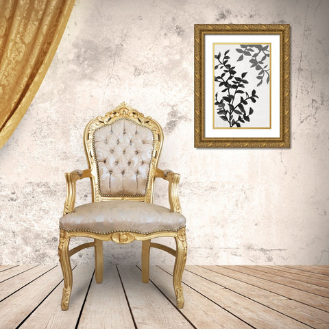 Botanical In Noir II Gold Ornate Wood Framed Art Print with Double Matting by Gaynor, Janice