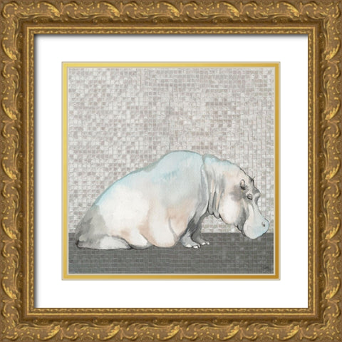 Introspective Hippo Gold Ornate Wood Framed Art Print with Double Matting by Medley, Elizabeth