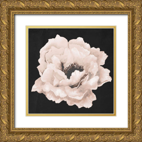 Pink Flower on Black I Gold Ornate Wood Framed Art Print with Double Matting by Medley, Elizabeth