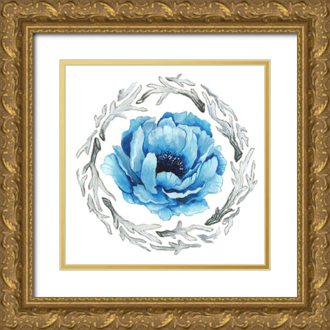 Blue Flower II Gold Ornate Wood Framed Art Print with Double Matting by Medley, Elizabeth