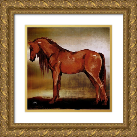 Red Horse II Gold Ornate Wood Framed Art Print with Double Matting by Medley, Elizabeth